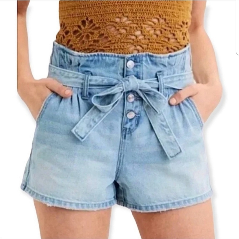 American Eagle Denim High Waist Button fly Paperbag Waist Shorts Sz 6